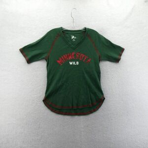 G-III 4Her Shirt Womens Medium Minnesota Wild Green V-Neck Waffle Knit NHL Fan